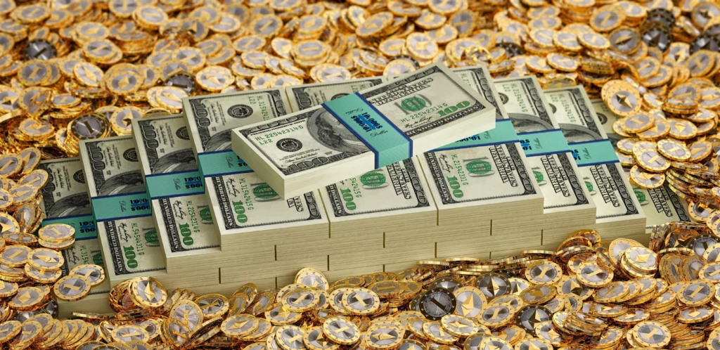 Kriptovaluta érme illusztráció, kripto befizetés és kaszinók témájához